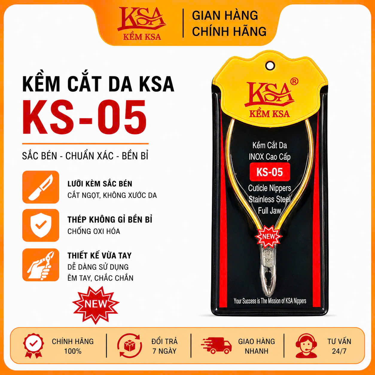 KỀM CẮT DA KSA THÉP KHÔNG GỈ KS05 2 CHỐNG TRÒN XI MẠ VÀNG