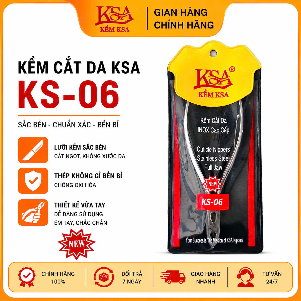 KỀM CẮT DA KSA AVET THÉP KHÔNG GỈ KS06 2 MANG VUÔNG